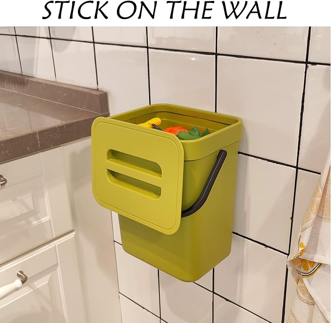 stonespace Small Kitchen Trash Can with Lid, Compost Bin Indoor Kitchen Sealed, Under Sink Trash Can, 5 L/1.3 Gallon Plastic Trash Bin, Green-DeskLoop Office