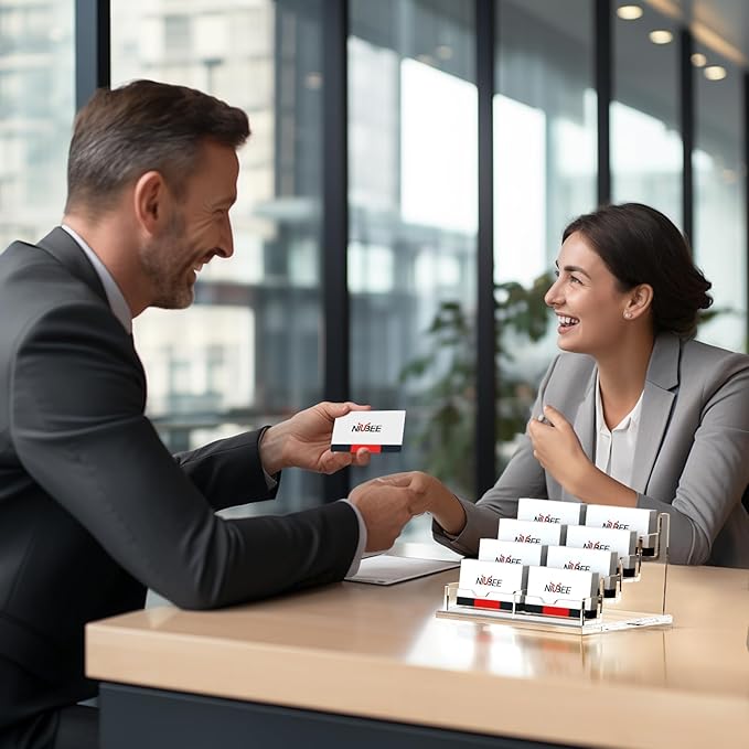 NIUBEE Clear Business Card Holder 4 Tier Acrylic Business Card Stand, 8 Slots Business Card Display for Desk Counter, 600 Card Capacity, 1 Pack-DeskLoop Office