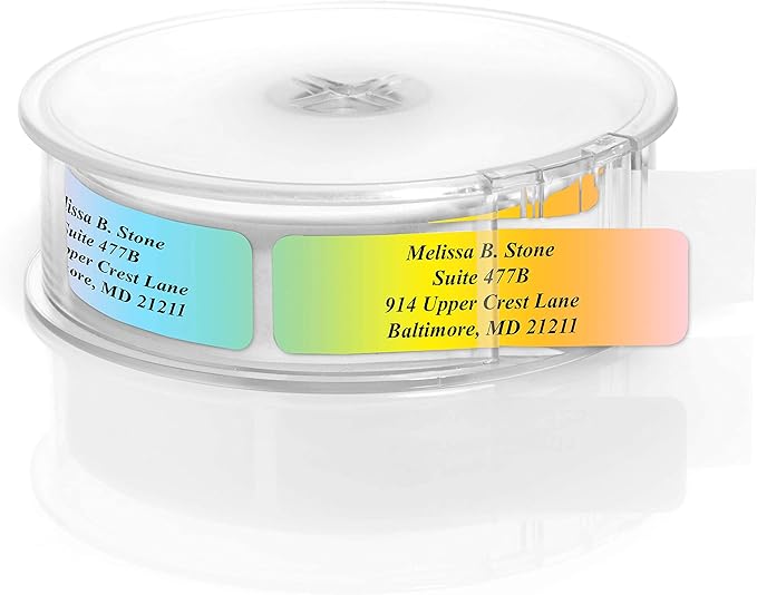 Cascading Rainbow Medley Personalized Return Address Labels with Elegant Plastic Dispenser - Roll of 250 Custom Stickers-DeskLoop Office