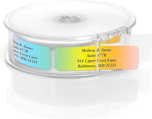 Cascading Rainbow Medley Personalized Return Address Labels with Elegant Plastic Dispenser - Roll of 500 Custom Stickers-DeskLoop Office