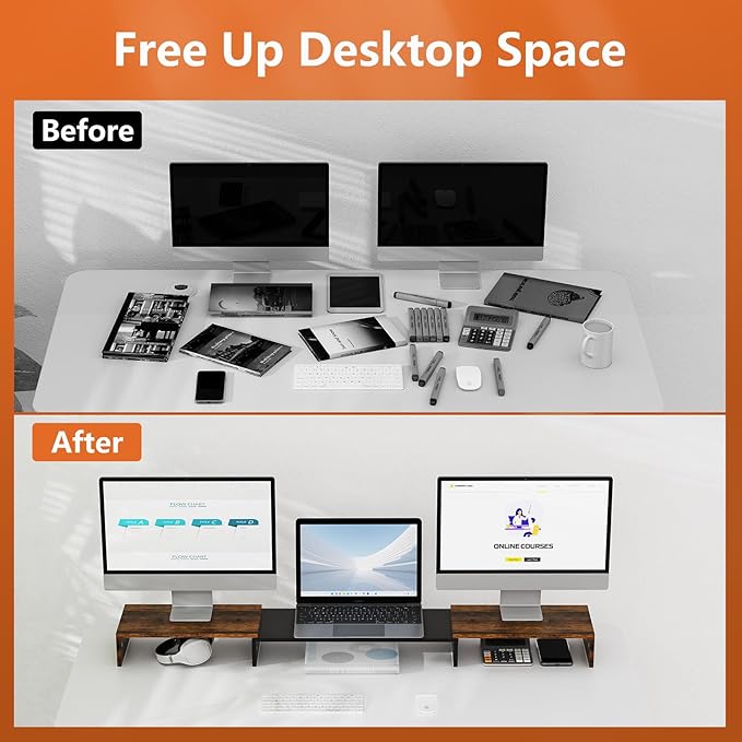 Triple Monitor Stand Riser, Extra Long Monitor Lift for 3 Monitors, Dual Monitor Stand with Length and Angle Adjustable-DeskLoop Office