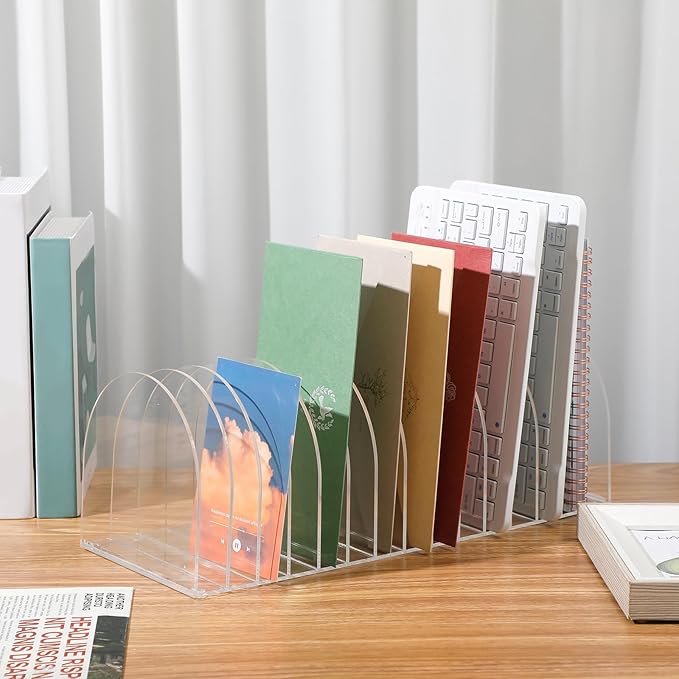 Ctosree Acrylic File Organizer for Desk Vertical 15 Compartments File Sorter Mail Organizer Desktop Countertop Folder Stand Racks for Office Home School Desk(Arch,Clear)-DeskLoop Office