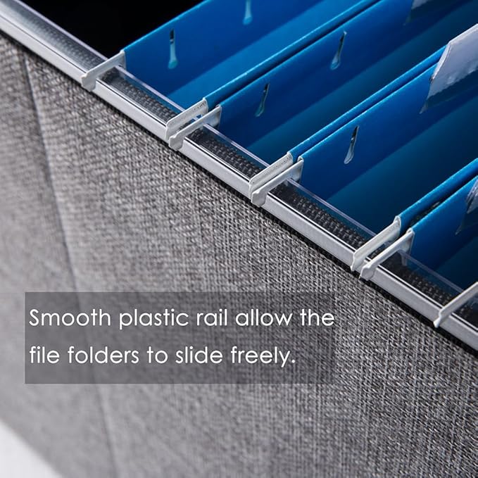 PRANDOM File Organizer Box - Set of 4 Collapsible Decorative Linen Filing Storage Hanging File Folders with Lids Office Cabinet Letter Size (15x12.2x10.75 inch)-DeskLoop Office