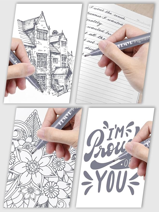 10 Micro Fine liner Drawing Art Pens Calligraphy Pens: 0.05mm-1.0mm Size Grey Art supplies Waterproof Archival Grey Ink Markers For Artists,Use for Professional Watercolor,Sketching-DeskLoop Office