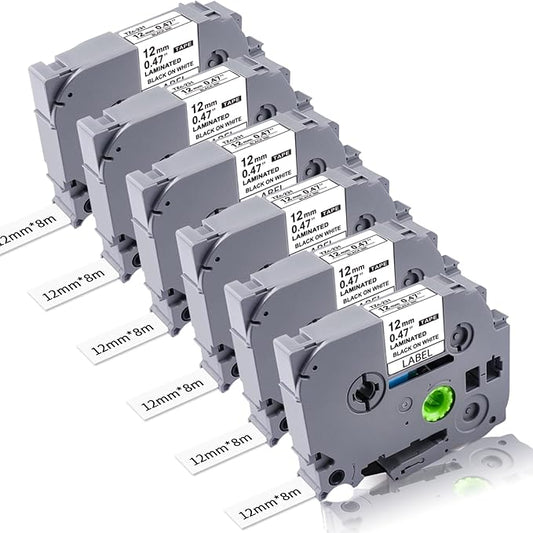 6-PK Replacement for Brother TZe-231 P Touch Label Tape 12mm 0.47 Laminated Black on White, Label Maker Tape TZ-231 for Brother Ptouch Label Maker PT-D220 D210 H110 D400 D600 1880 1900-DeskLoop Office