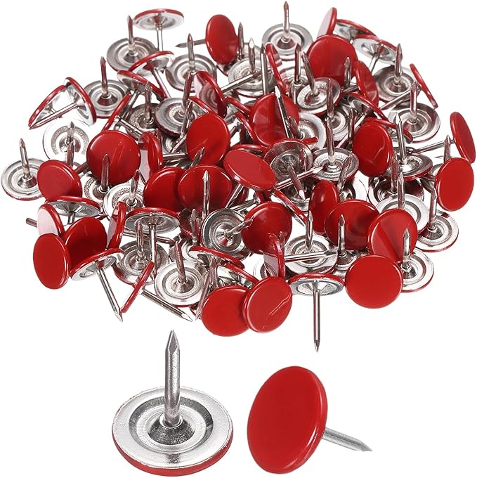 uxcell 120Pcs Push Pins, 11mmx10mm Round Flat Head Decorative Thumb Tacks Upholstery Tacks for Cork Board Office Wall Hangings, Red-DeskLoop Office