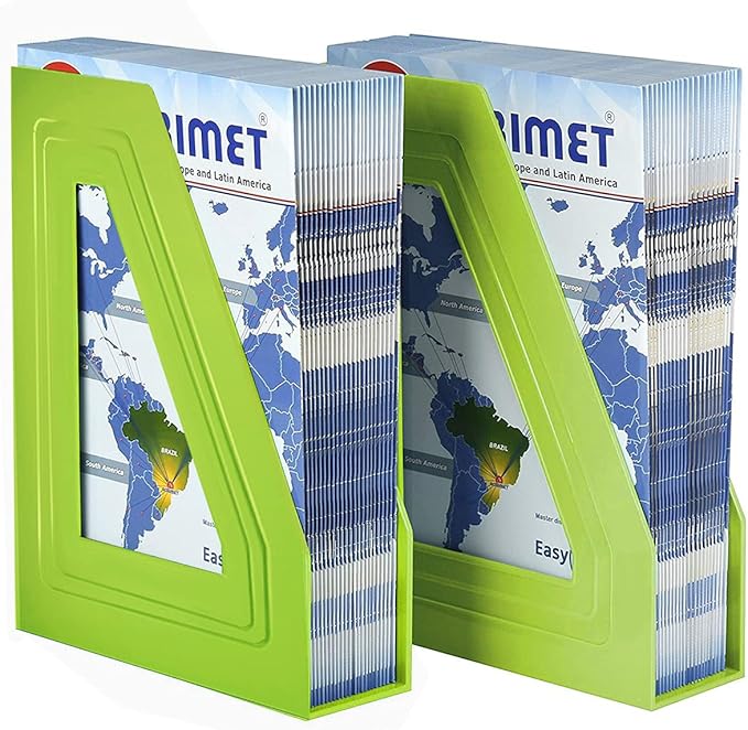 Acrimet Magazine File Holder, Durable Rack, Space-Saving Organizer (Plastic) (Green Citrus Color) (2 Pack)-DeskLoop Office