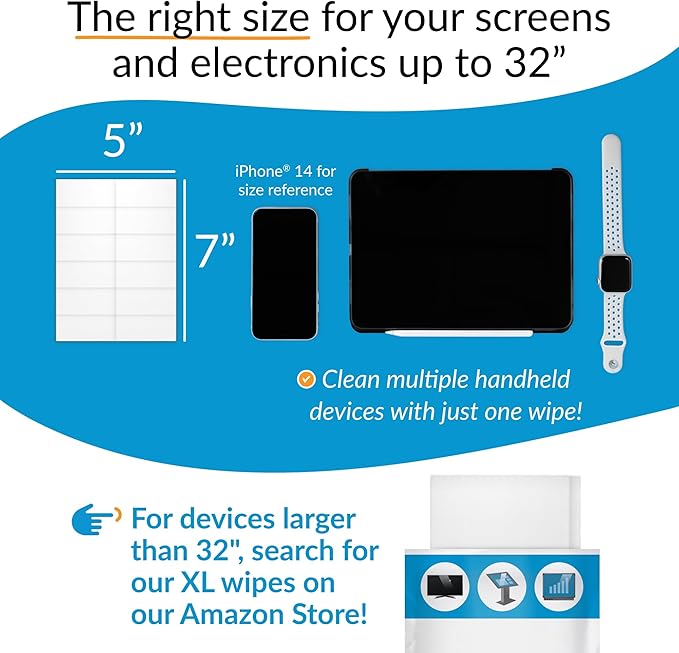 iCloth Large Screen Cleaning Wipes for Electronics, Lint-Free and Streak-Free, Fast-Drying, Removes Dust, Fingerprints, and Smudges (24 Wipes)-DeskLoop Office
