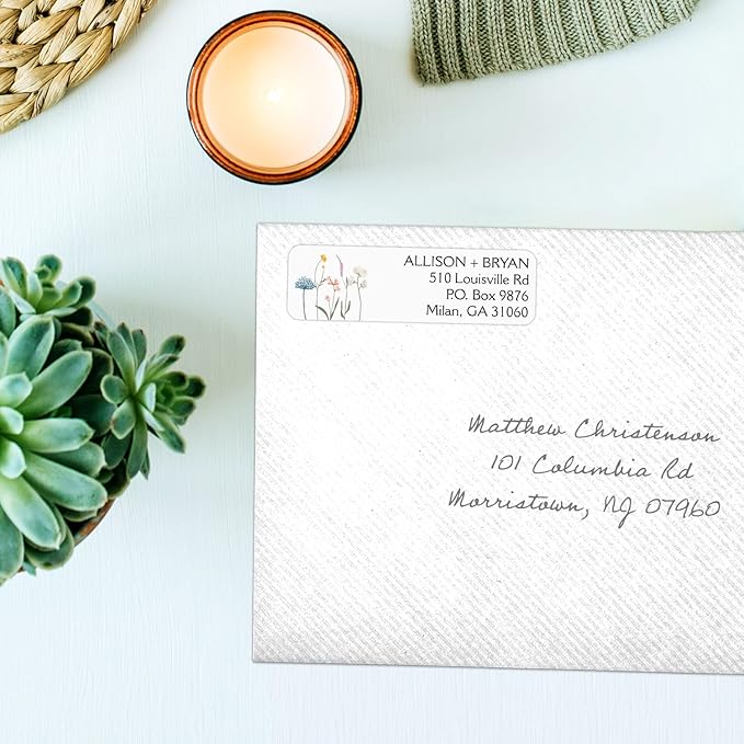Wildflower Rolled Address Labels / 500 Personalized Return Address Labels/Designer Address Stickers in Elegant Plastic Dispenser-DeskLoop Office