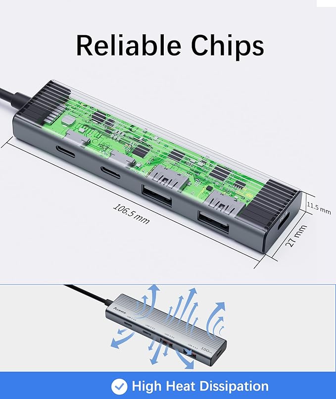 Aceele USB C Hub 10Gbps, USB 3.2 Gen 2 HUB with 2 USB-C 3.2 and 2 USB-A 3.2 Port, 100W PD Charging, 3.3FT Cable Type C Splitter for MacBook Pro/Air, iPad Pro and More(Not Support Extend Monitor)-DeskLoop Office