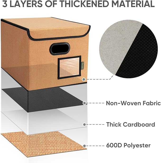 BALEINE File Organizer Box with Lid, Collapsible File Folder Organizer with Plastic Slide, Hanging File Folder Box for Office Document Storage (1 Pack, Orange)-DeskLoop Office