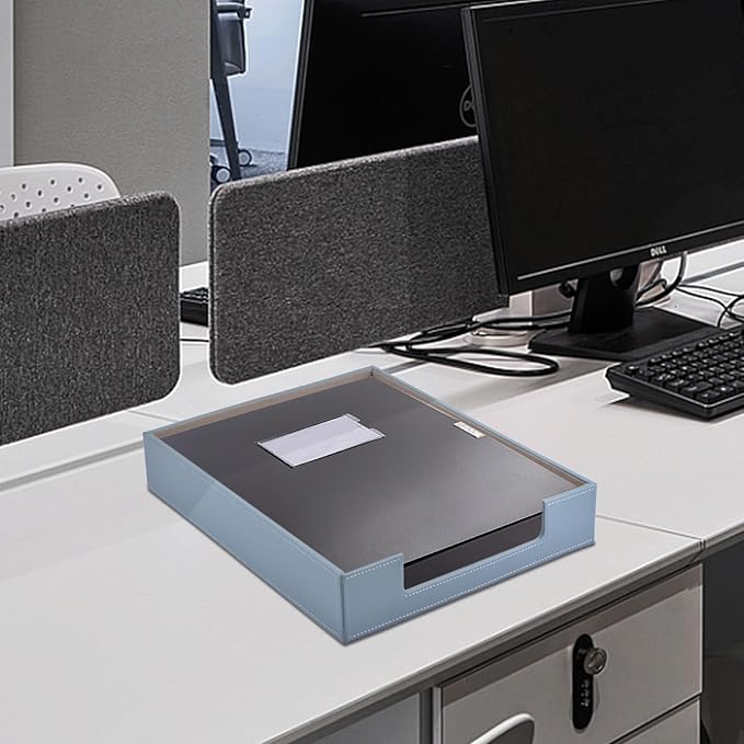 Leather Letter Tray, Office Supplies Desk Organizer for Mail Paper Files Magazines Jewelry Cosmetics,Luxury Letter Holder&Multipurpos Stackable Storage Box Office Desktop,Grey-DeskLoop Office