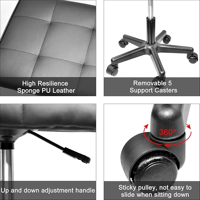 Footrest Under Desk Leg Rest Ottoman Adjustable Height Foot Stool with Wheels Leather Footrest-DeskLoop Office
