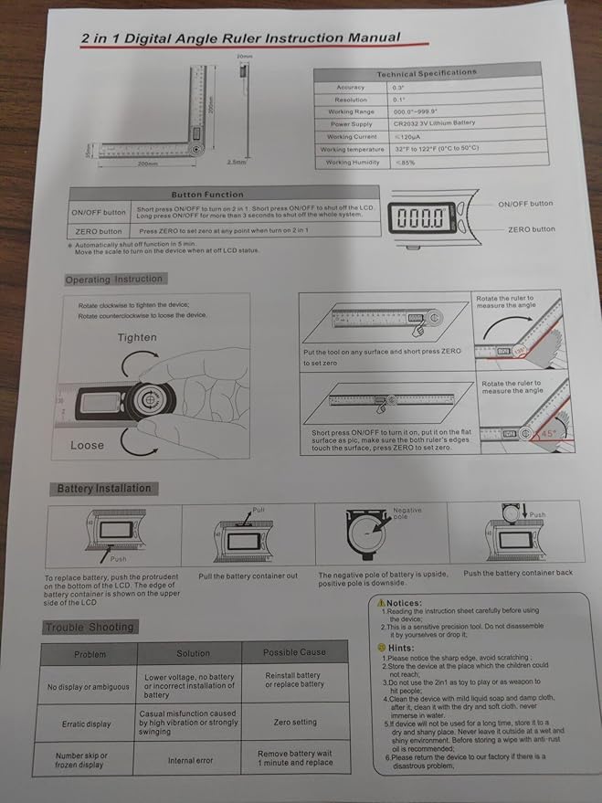 GemRed 82305 Digital Angle Finder GemRed Protractor Stainless steel 7inch 200mm (Black Button)-DeskLoop Office