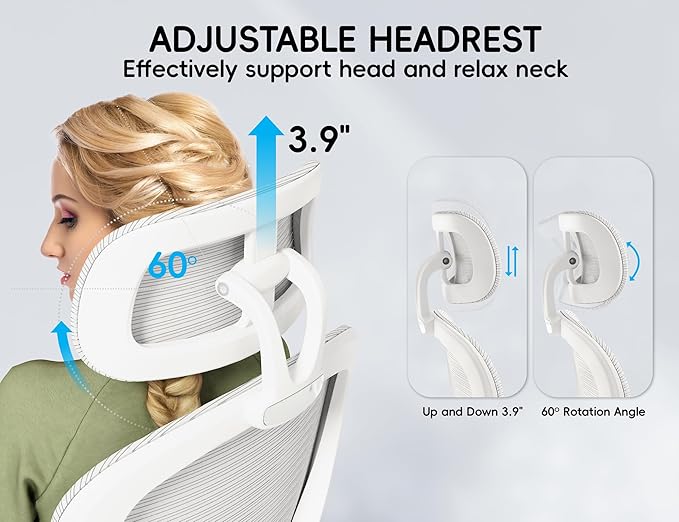 TRALT Office Chair - Ergonomic Office Chair with Back Support, Computer Chair - Home Office Desk Chairs, 330lbs Wide Seat Big and Tall Office Chairs with Headrest, Comfy Desk Chairs (White)-DeskLoop Office