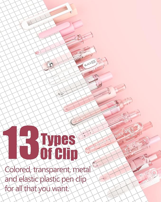 Four Candies 14Pack Pastel Gel Ink Pen Set,Cute Retractable 0.5mm Fine Point Pen,Note Taking Aesthetic Pens,12 Pack Black Ink Pens with 2Pack Highlighter, Smooth Writing Pens for School, Office (Pink)-DeskLoop Office