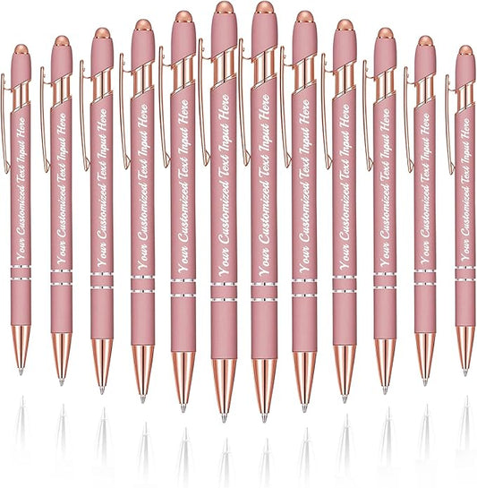Personalized Ballpoint Pen 12pcs, Custom Pens Free Engraved Bulk with Name Logo, Soft Black Ink Stylus with Touch Metal Office, Gift for Anniversaries, Graduations, Birthdays-DeskLoop Office