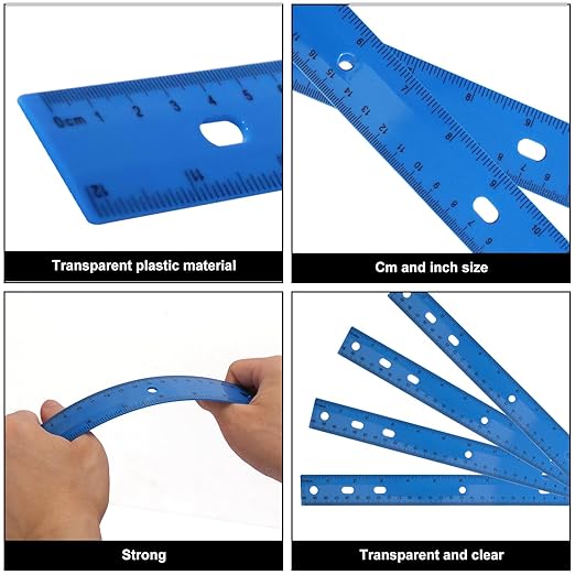 200 Pack 12-Inch Plastic Rulers Bulk, Blue Plastic Ruler, Ruler with Dual-Scale Measurement, Easy to Store, for Educational, Home, or Office and, Practical Use by KUKLIPJIM-DeskLoop Office