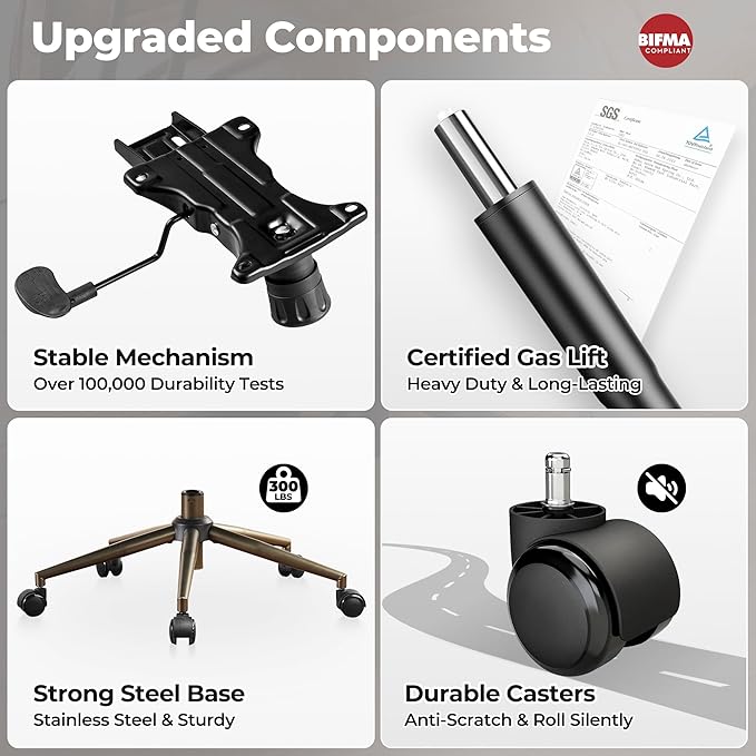 ovios Home Office Chair, Mid-Century Modern Faux PU Leather Chairs with Lumbar Support Comfy Thick Cushion, High Back Ergonomic Swivel Rolling Executive Armchair (Dark Grey, Suede Leather)-DeskLoop Office