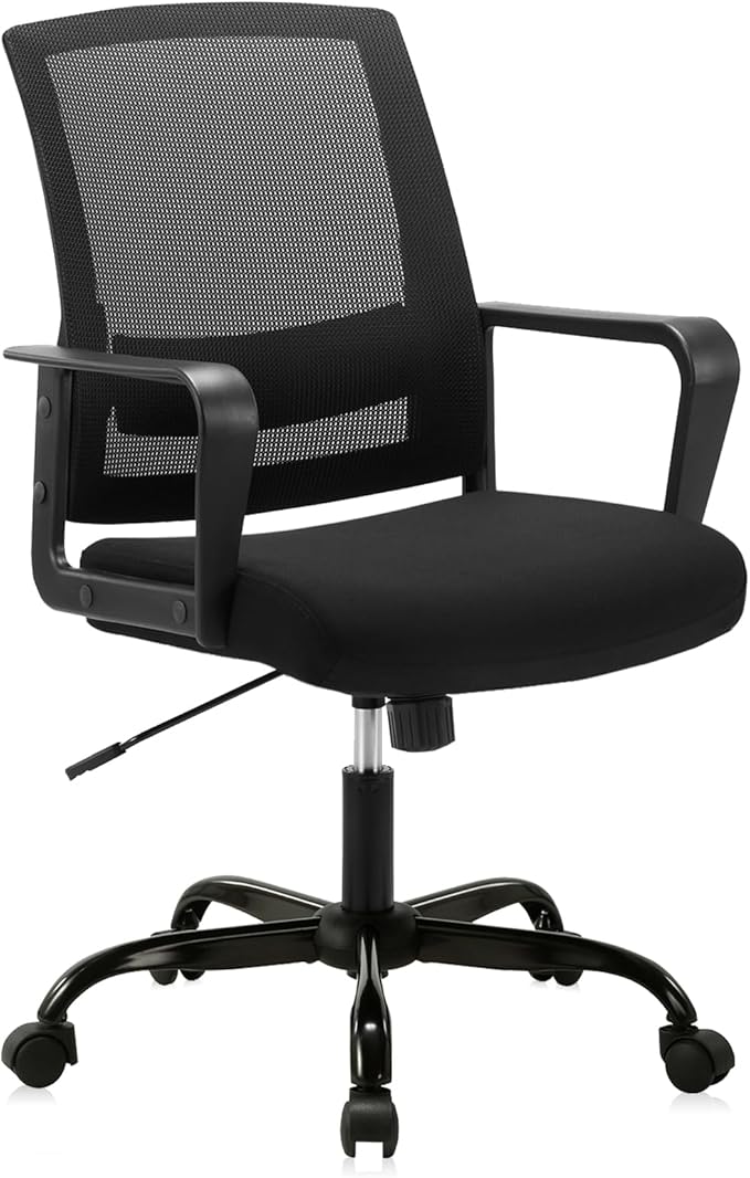 CLATINA Office Chair, Mid Back Ergonomic Desk Chairs Rolling Mesh Computer Chair with Executive Lumbar Support and Height Adjustable Design for Home Office, Black-DeskLoop Office