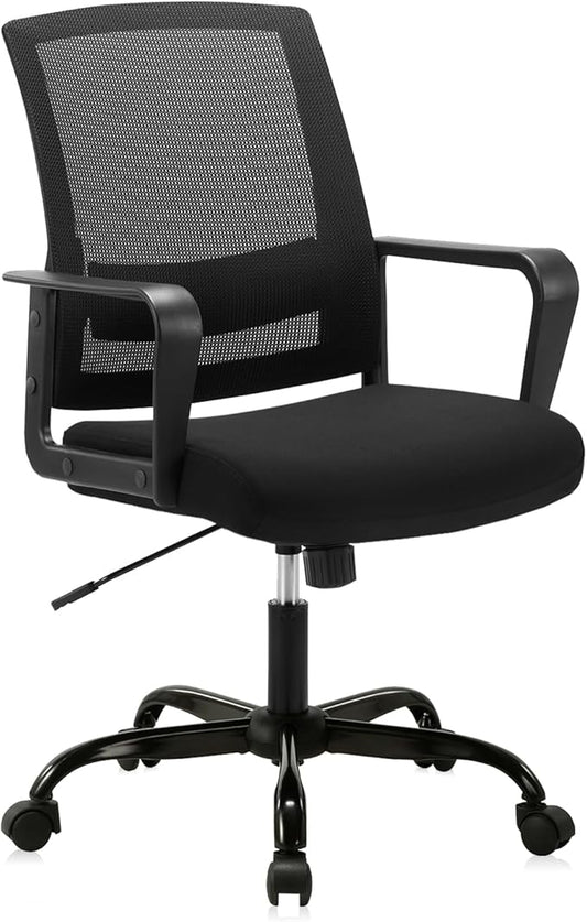 CLATINA Office Chair, Mid Back Ergonomic Desk Chairs Rolling Mesh Computer Chair with Executive Lumbar Support and Height Adjustable Design for Home Office, Black-DeskLoop Office