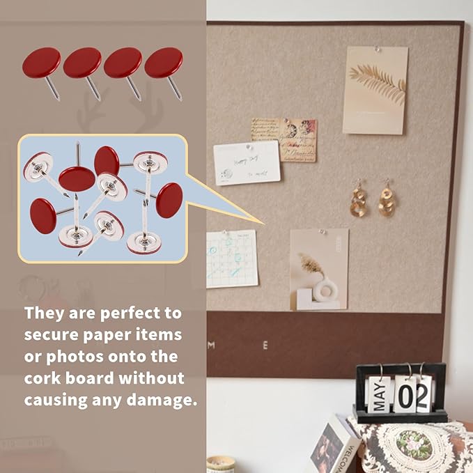 100Pcs Flat Head Upholstery Tacks Home Furniture Decor Tacks Upholstery Nails Flat Push Pins Flat Thumb Tacks Red (11mmx17mm)-DeskLoop Office