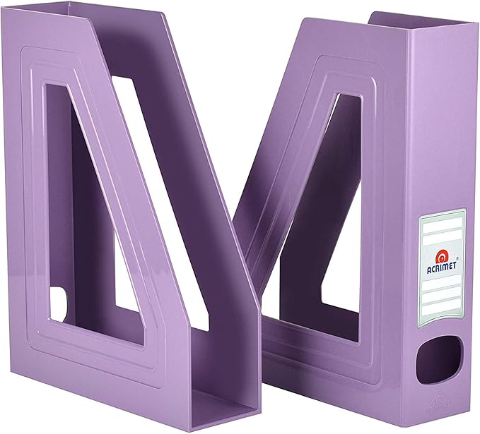Acrimet Magazine File Holder, Durable Rack, Space-Saving Organizer (Plastic) (Solid Purple Color) (2 pack)-DeskLoop Office