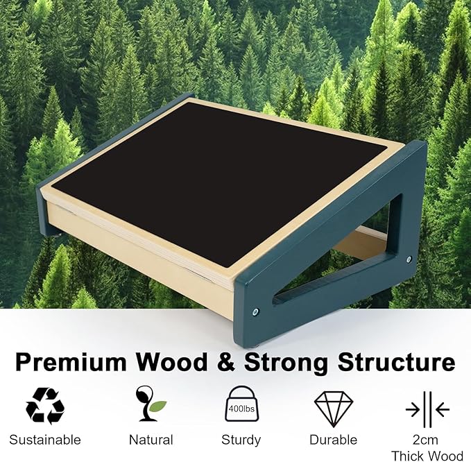 WOOD CITY Foot Rest for Under Desk at Work, 3 Heights Adjustable Footrest with Silicone Surface, 2in1 Foot Stool Improve Posture, Reduce Fatigue & Pain, Ideal for Home/Office/Gaming(Natural-Deep Blue)-DeskLoop Office