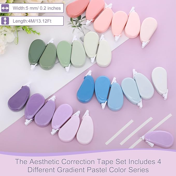Chivao 100 Pack Mini Correction Tape Bulk Ink Corrector Eraser Tape Set Cute Aesthetic Colorful Instant Correction Applicator for Office School Student Stationery Supplies, 0.2 x 158 Inch (Pastel)-DeskLoop Office