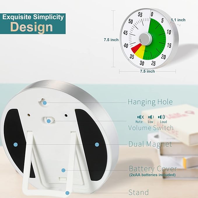 Lavigo Kitchen Timer, Countdown Visual Analog Timer, Quiet Counting, Low Loud and Mute Alarm for Teachers Classroom, Kids, Adults Kitchen, Office, Gym (Green) LT21-TC 7.5 inches-DeskLoop Office