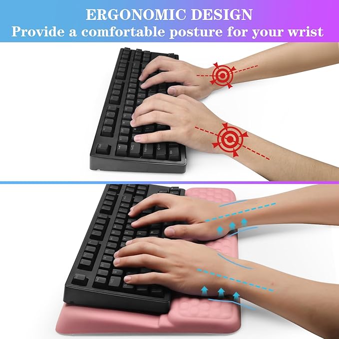 Computer Keyboard Stand with Wrist Rest, Ergonomic Tilted Keyboard Holder - Keyboard Riser with Wrist Pad - Keyboard Tray Support for Office Home - Pink-DeskLoop Office