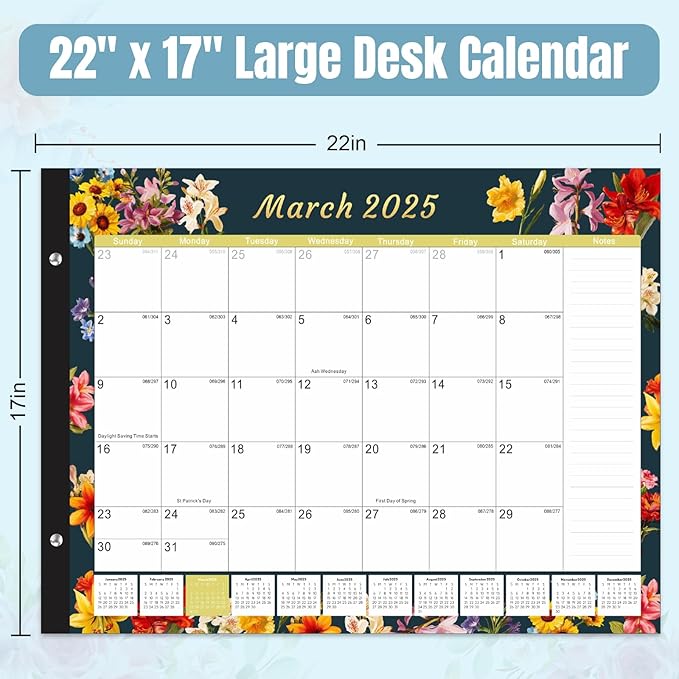 Gannyfer Desk Calendar 2025-2026, Large 22"x17" Desktop Calendars 18 Month Jan 2025 - Jun 2026, Monthly Planner Pad with Plastic Cover -Dark Floral-DeskLoop Office