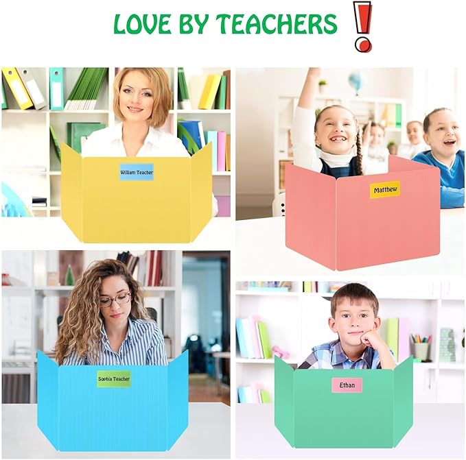 24 Pack Desk Privacy Panel Desk Divider - Pastel Colorful Testing Dividers for Classroom Supplies- Easy Clean Privacy Shields for Student Testing Desk dividers- Includes Extra Labels-DeskLoop Office