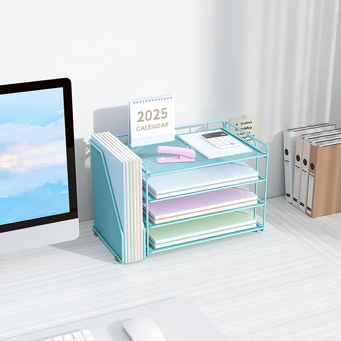 Spacrea Desk Organizers and Accessories, Paper Organizer for Desk with File Organizer, Desk Accessories & Workspace Organizers for Office Supplies (Blue)-DeskLoop Office