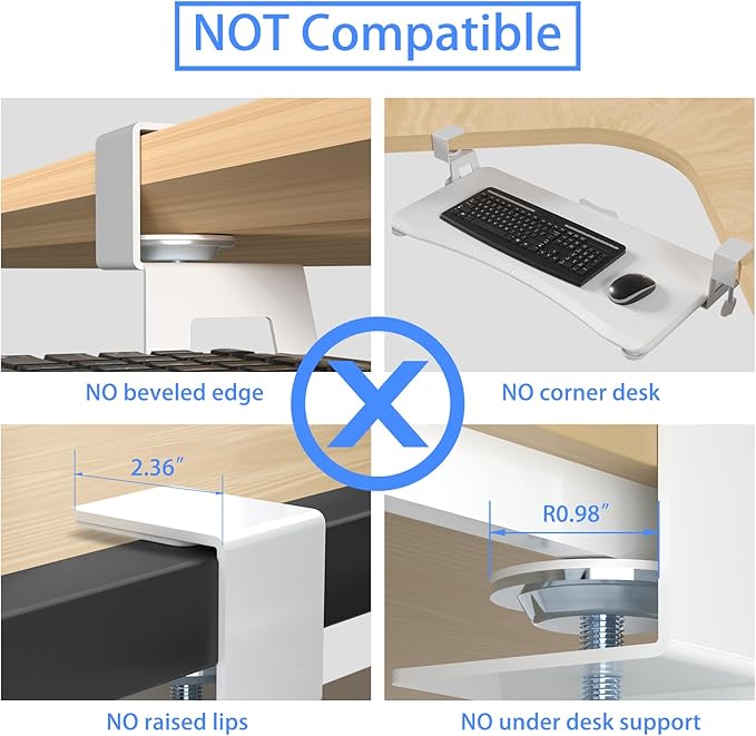 suptek Keyboard Tray Under Desk Pull Out with C Clamp Mount, Computer Keyboard & Mouse Tray, 25.6 (30 Including Clamps) x 11.8 inch Slide-Out Platform Computer Drawer for Typing, Carbon White, DSF1DJW-DeskLoop Office