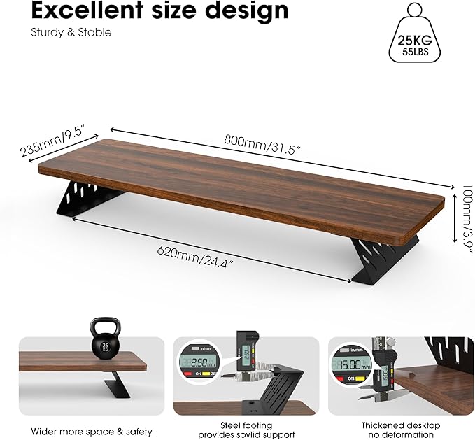 Fenge Monitor Stand Riser, Desk Top Shelf for 2 Monitors, Computer Stands for Desk, Wood & Steel Desktop Riser for Laptop, PC, Printer-DeskLoop Office