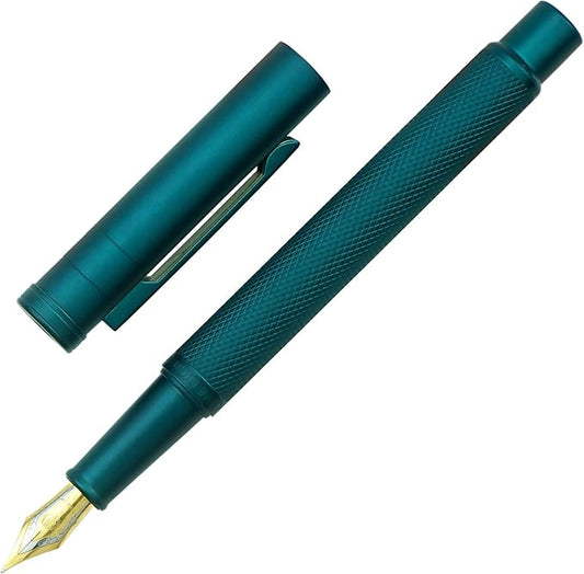 Asvine Dark Green Fude Pen, Bent Nib Fountain Pen Calligraphy (Fine to Broad) with Converter and Metal Pen Case Set-DeskLoop Office