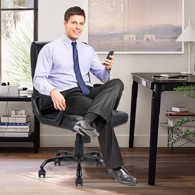 CLATINA Mid Back Leather Office Executive Chair with Lumbar Support and Padded Armrestes Swivel Adjustable Ergonomic Design for Home Computer Desk 8 Pack-DeskLoop Office