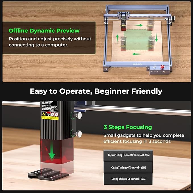CREALITY FALCON 10w Laser Engraver with Air Assist, Laser Engraving Machine with Rotary Roller, 72W High Precision Laser Cutter and Engraver for Wood, Metal, Acrylic, Cylindrical Objects, Tumblers-DeskLoop Office