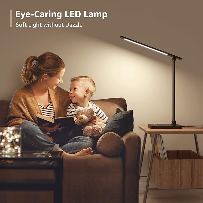 Lepro LED Desk Lamp with USB Charging Port Dimmable Home Office Touch Control Reading Table Lamp,3 Color Modes with 5 Brightness Level,College Dorm Room Essentials, Eye Caring, Sewing, Crafting, Black-DeskLoop Office