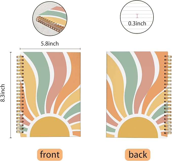 VNWEK Groovy Boho Notebook - Boho Journal, Boho Gifts for Women, Boho Office Supplies, Vintage Boho Sun Sunshine Spiral Notebook 5.5x8.3,Writing Notebooks-DeskLoop Office