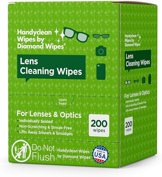 HandyClean Pre-Moistened Lens Cleaning Wipes, Eyeglass Wipes, Screen Wipes, Case of 8 Boxes - 200 ct of 6 x 5 inches Individually Packed Lens Cleaner Wipes-DeskLoop Office
