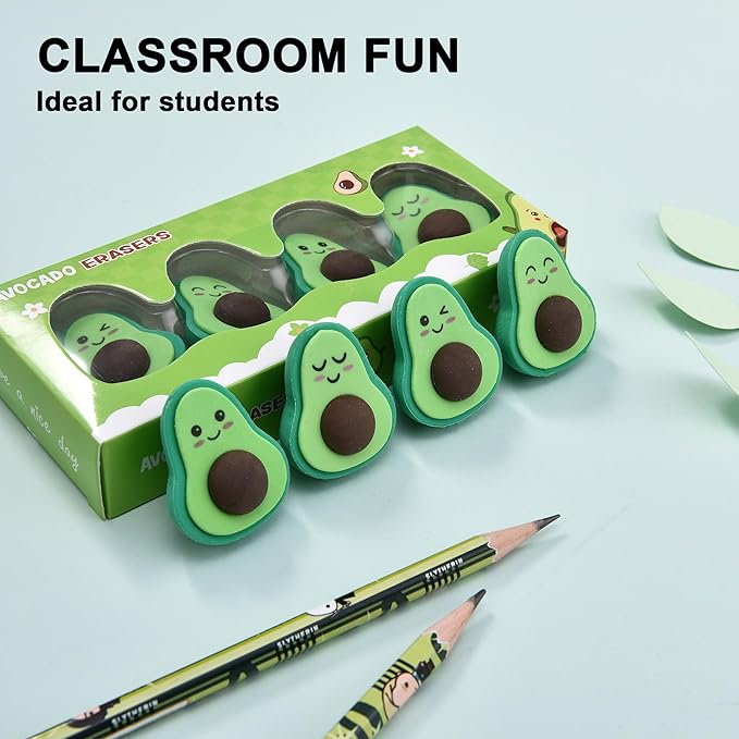 16Pcs Avocado Erasers for Kids Bulk, Kawaii Cute Novelty Fruit Eraser for School Classroom Supplies Party Favors-DeskLoop Office