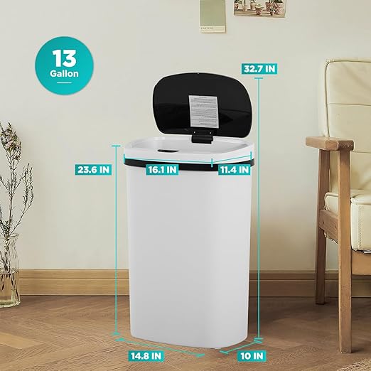 PayLessHere 13 Gallon Trash Can Kitchen Trash Can Automatic Garbage Can with Lid Touch Free High-Capacity Motion Sensor for Kitchen Bedroom Bathroom Office Wateproof Trash Bin (3, White)-DeskLoop Office