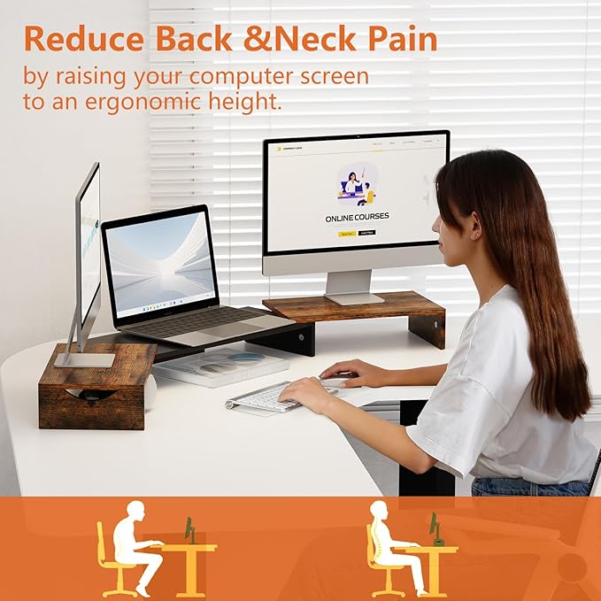 Triple Monitor Stand Riser, Extra Long Monitor Lift for 3 Monitors, Dual Monitor Stand with Length and Angle Adjustable-DeskLoop Office