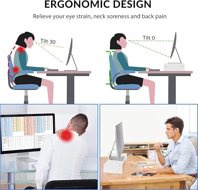 KINLINK Solid Wood Monitor Stand Riser, Monitor Riser with 2 Adjustable Height, 15.8 inch Computer Riser for Computer, iMac, PC, Printer, Computer Monitor Stand for Home & Office, White-DeskLoop Office