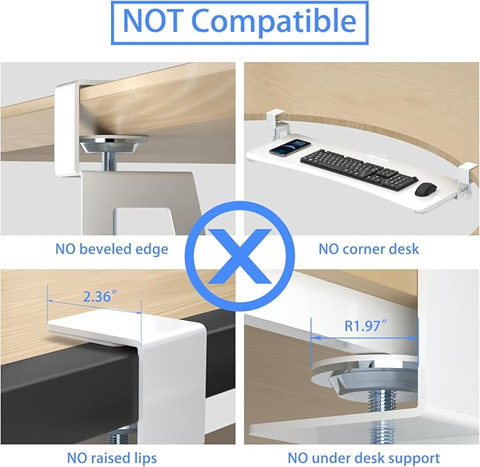suptek Large Keyboard Tray Under Desk Pull Out with C Clamp Mount, Computer Keyboard & Mouse Tray, 34 (38 Including Clamps) x 11.8 inch Slide-Out Platform Computer Drawer for Typing, White, DSF1LW-DeskLoop Office