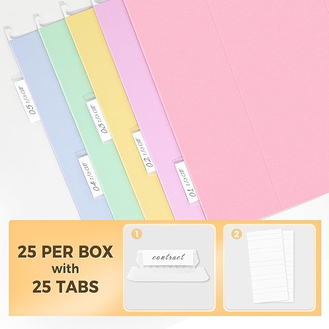 SUNEE 25 Pack Hanging File Folders, Bright Folders, Hanging File Folders Letter Size with 1/5-cut Tabs, Stay Organized for Your Home and Office Bulk File and Documents-DeskLoop Office