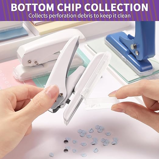 Single Hole Punch, 40 Sheets Punch Capacity, Kaluofan Hole Puncher Single, Small Hole Punch with Non-Slip Removable Base, One Hole Puncher for Crafts, Scrapbooks, Paper, Chipboard (Bule)-DeskLoop Office