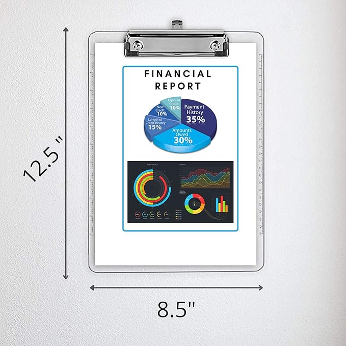 PERFORMORE Clear Acrylic Clipboards 6-Pack | 12โ x 9โ Letter-Size Writing Boards | Durable Transparent Plastic with Silver Low-Profile Clips | Ideal for Office, School, Events, and Seminars-DeskLoop Office